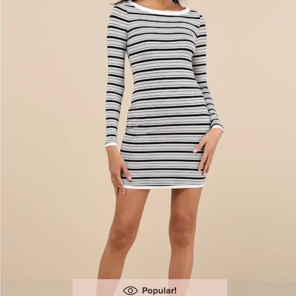 Lulu's Monochrome Striped Long Sleeve Dress